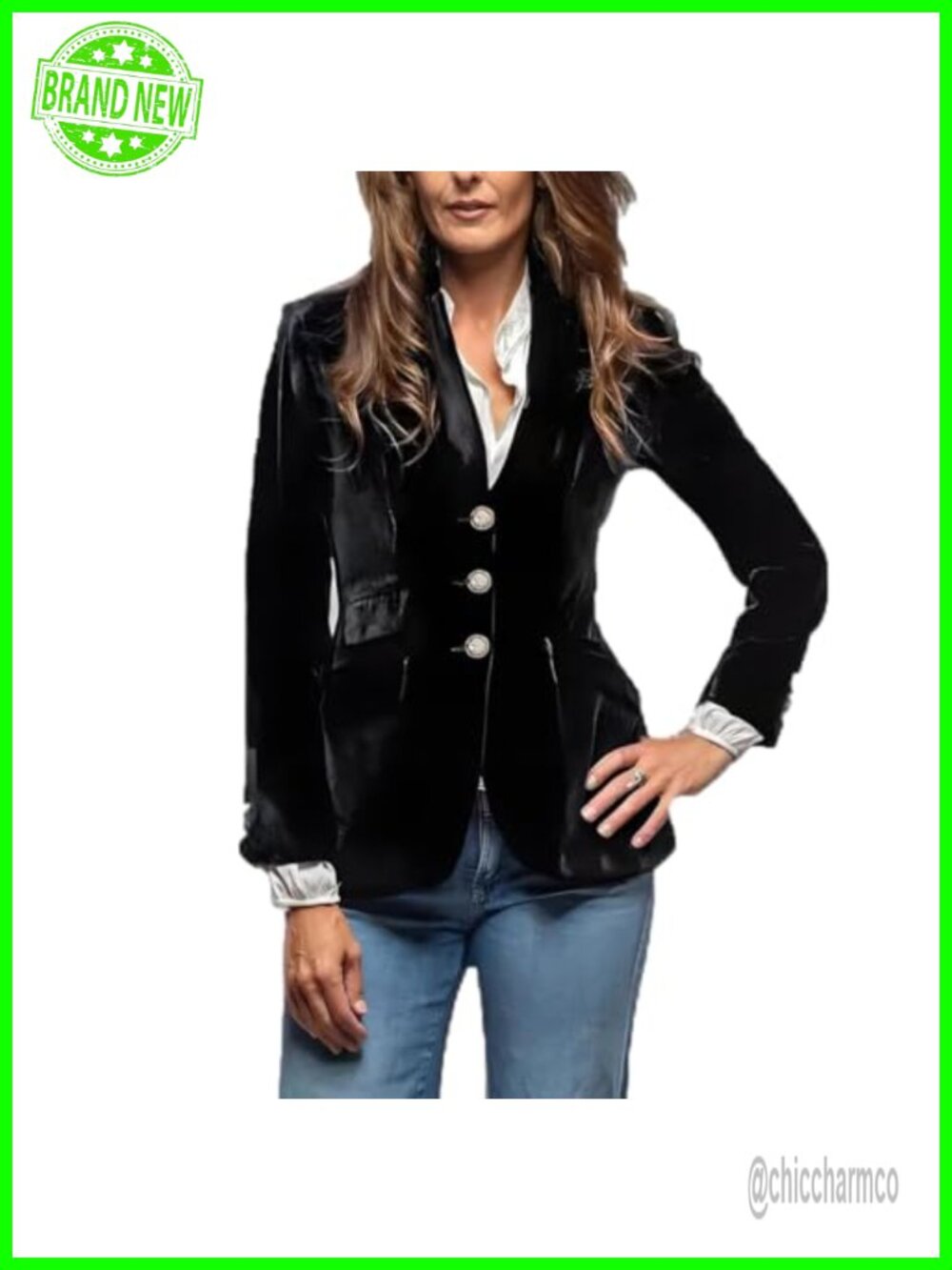 Vintage Velvet Blazer Jacket V-Neck Slim Fit Slit Back Work Office Suit Coat